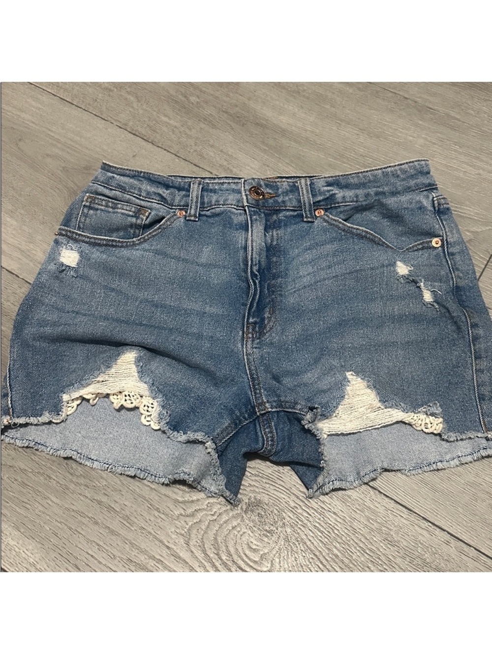 wild fable Blue Distressed Denim Shorts with Crochet Accent size 10 - Picture 1 of 8
